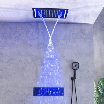 Ceiling Mounted 20" Thermostatic Black Shower System Rainfall 4 Functions